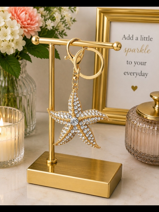 Other - Gold Starfish Crystal Keychain